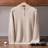 Suéter de cachemira 2026 invierno nuevo para hombre cuello alto base siete agujas doble hilo engrosado media cremallera suéter cálido