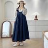 Nuevo Vestido de Peto de Mezclilla Vintage Estilo Japonés Otoño Cuello en U Grande Holgado Juvenil Vestido de Tirantes en Capas