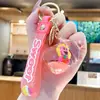 Acrílico Cristal Óleo Urso Morango Fofo Rosquinha Bolo Chaveiro Líquido Pingente Areia Movediça Bolsa Atacado