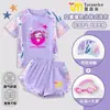 Adorable y lindo traje de baño de dos piezas para niñas, lindo traje de baño transpirable para la playa para niñas con mangas cortas en forma de corazón y shorts tipo bóxer