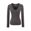 Camiseta Básica Delgada de Cachemira para Mujer Estilo Pura Pasión Sexy Cuello en V Hombro Derecho Cintura Top Camiseta de Manga Corta Larga