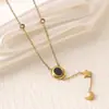 Nuevo Collar de Acero Inoxidable de Lujo con Madreperla y Circonita con Goteo de Aceite para Mujer, Acero de Titanio Versátil y de Nicho Dorado de 18K que No se Desvanece