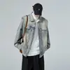 Chaqueta vaquera desgastada de marca de moda americana para hombre y mujer, chaqueta casual con lavado vintage y cremallera, versátil, tendencia 2026