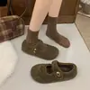Zapatos Mary Jane de Lana de Alta Gama Retro de Algodón para Mujer 2026 Invierno Calientes para Exteriores Slip-on Cinta Mágica Peludos Zapatos Individuales