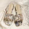 Sandalias de Tacón Grueso para Ropa de Verano para Mujer, Calzado de Suela Plana de Moda para Salir, Zapatos de Pedrería para Mujer, Chanclas, Novedad de Verano 2023