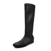 Botas Altas Elásticas para Mujer con Aumento de Altura Interno Botas Ajustadas Otoño/Invierno Nuevas Punta Redonda Tacón Medio Botas de Moda Hasta la Rodilla Botas Elásticas para Mujer