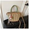 Bolso bandolera cruzado de Primavera y Verano transfronterizo, Bolso de hombro que combina con todo, Bolso tejido de paja de nuevo estilo, Bolso de mano sencillo para ir al trabajo, Bolso tipo cubo, Bolso tejido