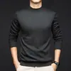 Suéter de punto para hombre de otoño, nuevo, color liso, cuello medio alto, base de camisa, mezcla de lana de oveja y seda, transfronterizo