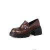 Mocassins Britânicos Redondos com Salto Grosso Estilo Francês para Mulheres, Novos Sapatos Casuais Versáteis 2025, Sapatos de Couro para Uniforme JK Feminino