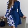 Procesamiento y Personalización de Ropa Europea y Americana para Mujer Transfronteriza Exportación de Amazon Estilo Otoño Vestido de Una Pieza Bloque de Color con Cordones