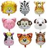 Todos os tipos de balão de filme de alumínio com cabeça de animal de desenho animado leão Tigre veado vaca e outras cabeças de animal balão atacado