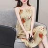 2025 Elegante Vestido de Tirantes Adelgazante para Madre Floral Verano Nuevo Acetato Satén Estampado Francés Falda Larga
