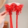 El clip festivo de cinta de Año Nuevo 2024 no se cae fácilmente sin dañar el clip para el cabello de perla mariposa para niños, caricatura, rojo de Año Nuevo