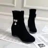 Botines elegantes con lazo de pedrería Botines Chelsea de terciopelo mate con cuña alta interior Botas casuales Botas de comercio exterior
