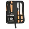 Conjunto de Grelha Combinada para Exterior com Cabo de Madeira em Aço Inoxidável Churrasqueira Camping Estilo Portátil Piquenique Churrasco Ferramentas Casa