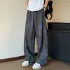 Calça Tie-Dye Texturizada de Seda de Gelo para Homens, Estilo Verão Fino, Calça de Estilo Solta e Relaxada, Calça Reta de Secagem Rápida com Ar Condicionado