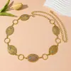 Cadena de Cintura Étnica Transfronteriza para Mujer, Cadena Corporal Vintage Incrustada con Piedra de Flor de Pino, Cinturón Metálico Tallado, Venta al por Mayor de Fábrica en Stock