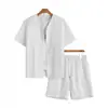 Estilo Minimalista Coreano Tejido de Gofre Traje de Hombre Verano Cuello Redondo Manga Corta Pantalones Cortos Sueltos Conjunto de Dos Piezas Mayoreo