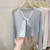 Cardigan de Tricô tipo Xale para Mulheres, de Manga Longa, Estilo Curto, Fashion e Versátil, Cardigan de Tricô Casual
