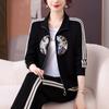 Conjunto esportivo feminino primavera e outono estilo ocidental, jaqueta redutora de idade, estilo chinês, estilo nacional, roupa de corrida solta bordada, conjunto casual de três peças