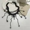 Colar de Contas Escuras Cruzadas com Franjas Doce Cool Sexy Estilo Punk Personalizado Hip-Hop Corrente de Clavícula de Nicho de Alta Qualidade Tendência