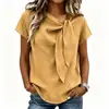 2025 Nueva Ropa de Mujer Europea y Americana de Comercio Exterior Transfronterizo Bestseller de Amazon Camiseta Casual de Manga Corta con Cuello en V y Lazo Top para Mujer