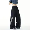 Pantalones deportivos de rayas de bloques de color estilo americano para hombre, verano finos retro de moda marca largo completo holgados casual de pierna ancha
