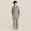 Cárdigan de punto para hombre con ribete de concha, pijama de manga larga, grosor medio, algodón puro, conjunto de ropa para el hogar, estilo casual de pareja, otoño invierno
