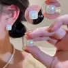 Aretes Doble Cara de Perla y Diamantes Completos con Aguja de Plata 925 para Mujer 2025 Nuevo Estilo Caliente Nicho de Alta Gama Elegantes Versátiles