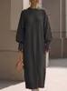 Nuevo vestido de punto de color liso con cuello redondo y mangas tipo linterna, corte holgado, europeo y americano, para mujer, vestido suéter largo de otoño e invierno
