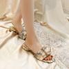Sandalias de Tacón Grueso para Ropa de Verano para Mujer, Calzado de Suela Plana de Moda para Salir, Zapatos de Pedrería para Mujer, Chanclas, Novedad de Verano 2023