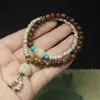 Flor Negra Pera 6mm Estrella Luna Bodhi Perla Doble Círculo Pulsera Colgante Gato Mujeres Cuentas Mori