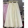 Falda rosa informal para mujer, primavera y verano 2025, nueva llegada, con cordones, cintura elástica, falda bordada con agujeros, vestido midi
