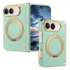 Adequado para Apple iPhone Duo Suporte Magnético Rotativo Dobrável Tela Moldura Dourada Galvanizada Padrão de Veludo 18 Capa Protetora