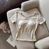 Foto Real Verano Sexy Spice Girl Encaje Espalda Hermosa Hueca Camiseta de Manga Corta con Almohadilla en el Pecho Top para Mujer