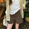Pantalones de trabajo de pierna ancha retro marrones para mujer, diseño fino de verano, corte holgado, adelgazantes, shorts de mezclilla versátiles