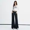 Jeans de pierna ancha simples sin cintura en color Naranja Juvenil # Azul oscuro para mujer, holgados, adelgazantes, fluidos, casuales, versátiles, de largo hasta el suelo