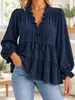 Annuo Desarrollo Propio 2026 Ropa Femenina Europea y Americana Estación Independiente de Amazon Moda Casual Top de Manga Larga con Cuello en V y Volantes con Cordón