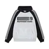 Moletom com Capuz Listrado Color Block Estilo Americano para Homens e Mulheres, Tendência Nacional Outono e Inverno Solto Casual Casal