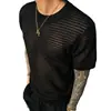 Estilo Old Money Tejido Hueco Seda de Hielo Manga Corta Ropa de Verano para Hombre Fresca Transpirable Malla Camiseta de Media Manga