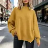 Suéter de punto cruzado con cuello redondo y mangas murciélago de manga larga para mujer, europeo y americano, 2026 Amazon otoño, jersey de punto con abertura lateral