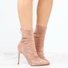 Zapatos de mujer de moda europea y americana de otoño e invierno, tacón alto de punta, botines cortos, color caqui