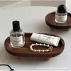 Bandeja Ovalada Redonda de Madera de Acacia de Alta Gama Difusor de Aromaterapia Asimétrico Piedra Joyería Dulces Bandeja de Almacenamiento Base de Bola