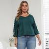 Tops para Mujer Europeos y Americanos Otoño Tallas Grandes Mujer Transfronterizo Cortado Flor Quemada Cuello V Manga de Murciélago Camiseta Tops F191237
