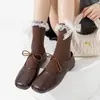 Botas y Calcetines de Algodón para Mujer, Calcetines de Felpa Estilo Ballet Primavera y Otoño, Calcetines Dulces de Algodón para Niñas con Encaje y Moño Lolita Otoño e Invierno