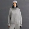 Tejidos de Cachemir para Mujer Cuello Alto Tejido Sencillo Otoño e Invierno Cachemir Estilo Casual Holgado Moda Urbana Nuevo Estilo