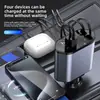 Carregador de Celular para Carro com Display Digital, Carregador Super Rápido de 120W, Cabo Retrátil Duplo USB C e Cabo iPhone para Todos os Celulares