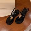 Nuevas Sandalias de Tanga con Tira Fina y Hebilla Metálica de Tacón Grueso para Mujer, Estilo Veraniego y de Vacaciones, Sandalias de Tacón Alto de Una Tira