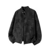 Jaqueta de couro PU tie-dye estilo americano com gola alta, coleção primavera/outono masculina, design de alta qualidade, ombros com caimento regular, jaqueta bomber, jaqueta Harrington flight