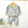Traje de ropa interior con forro polar para niños, otoño e invierno, nueva ropa de otoño de manga larga, pantalones largos gruesos y cálidos, ropa de hogar para niños y niñas pequeños y medianos